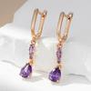 Boucles d'oreilles pendantes en zircon naturel violet brillant pour femmes Tendance Couleur or rose Mariage de mariée Bijoux fins Cristal Cadeau