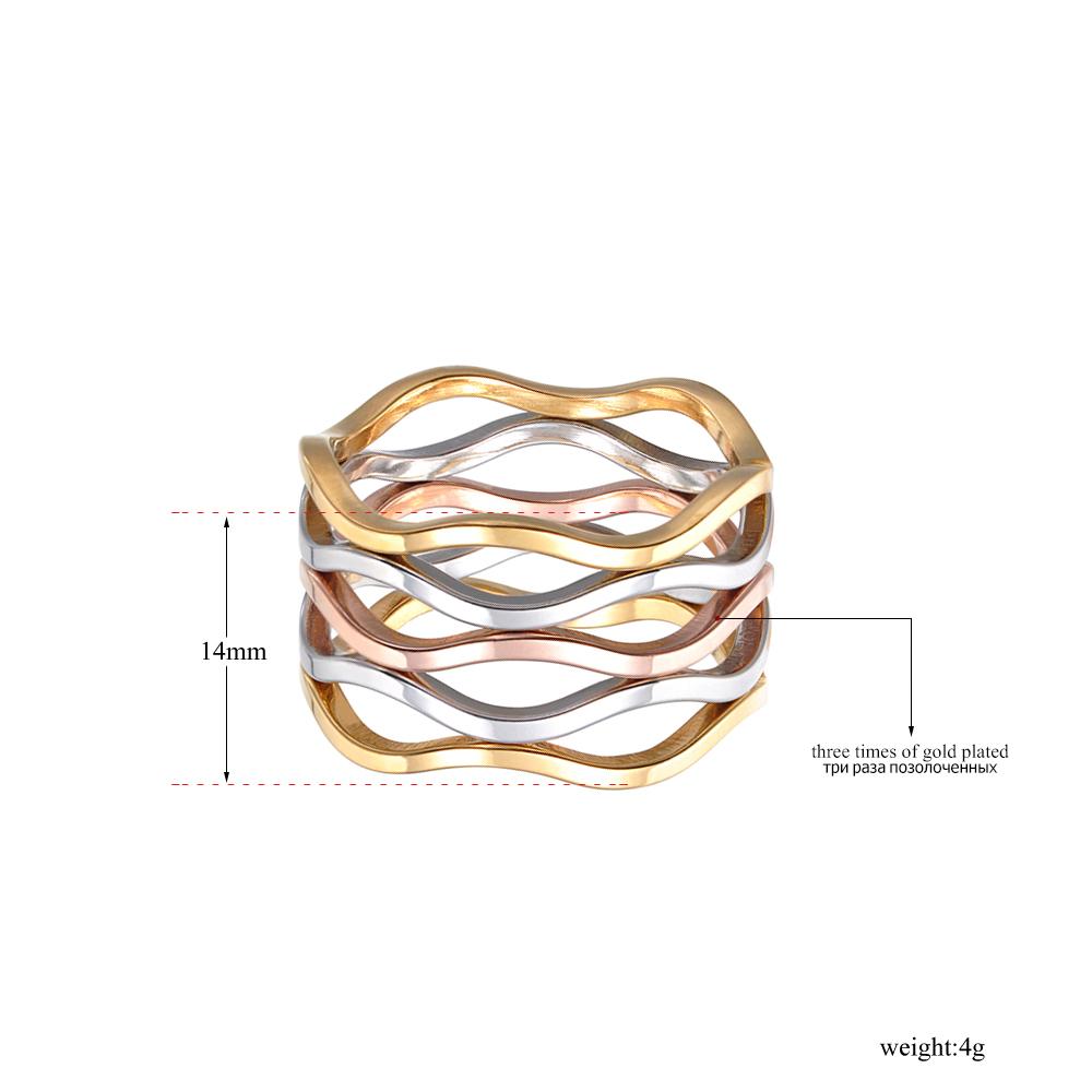 JeeMango Find Jewelry Ring Multicolor Wave Shape Multilayer Titanium Steel Engagement Wedding Ring For Women Bague Femme R17055
