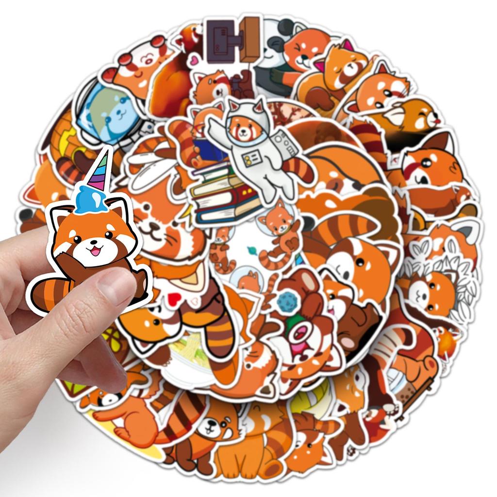 50 Red Panda Graffiti Stickers: Waterproof Cartoon Animal Stickers for DIY Phone Cases & Suitcases