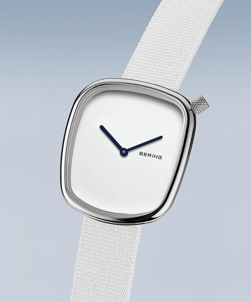 BERING Quartz Watch Pebble White Stainless Steel Mesh Strap Regular Import Product 3 Year Internal Warranty Sapphire Glass Scratch Resistant Break
