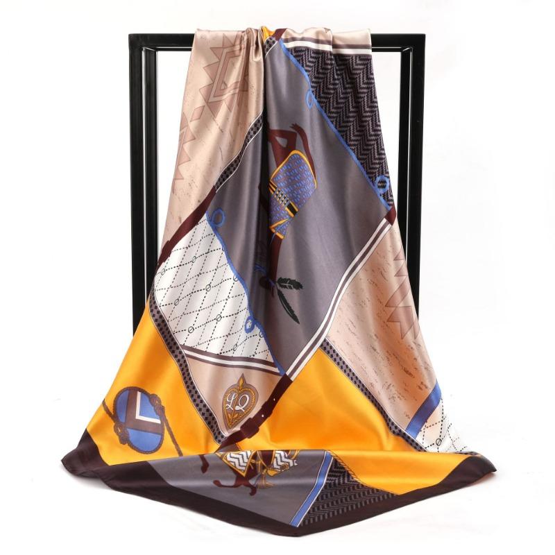 Autumn and winter simulated silk new irregular geometric splicing printed square scarf cm fashion versatile scarf shawl silk scarf