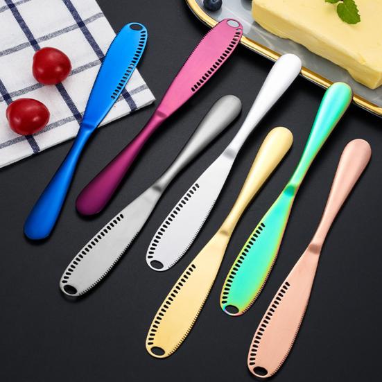 Stainless Steel Butter Scraper Cheese Knife Jam Spreader with Serrated Blade Ergonomic Handle for Cutting Hard Butter Spreading Cream Baking And