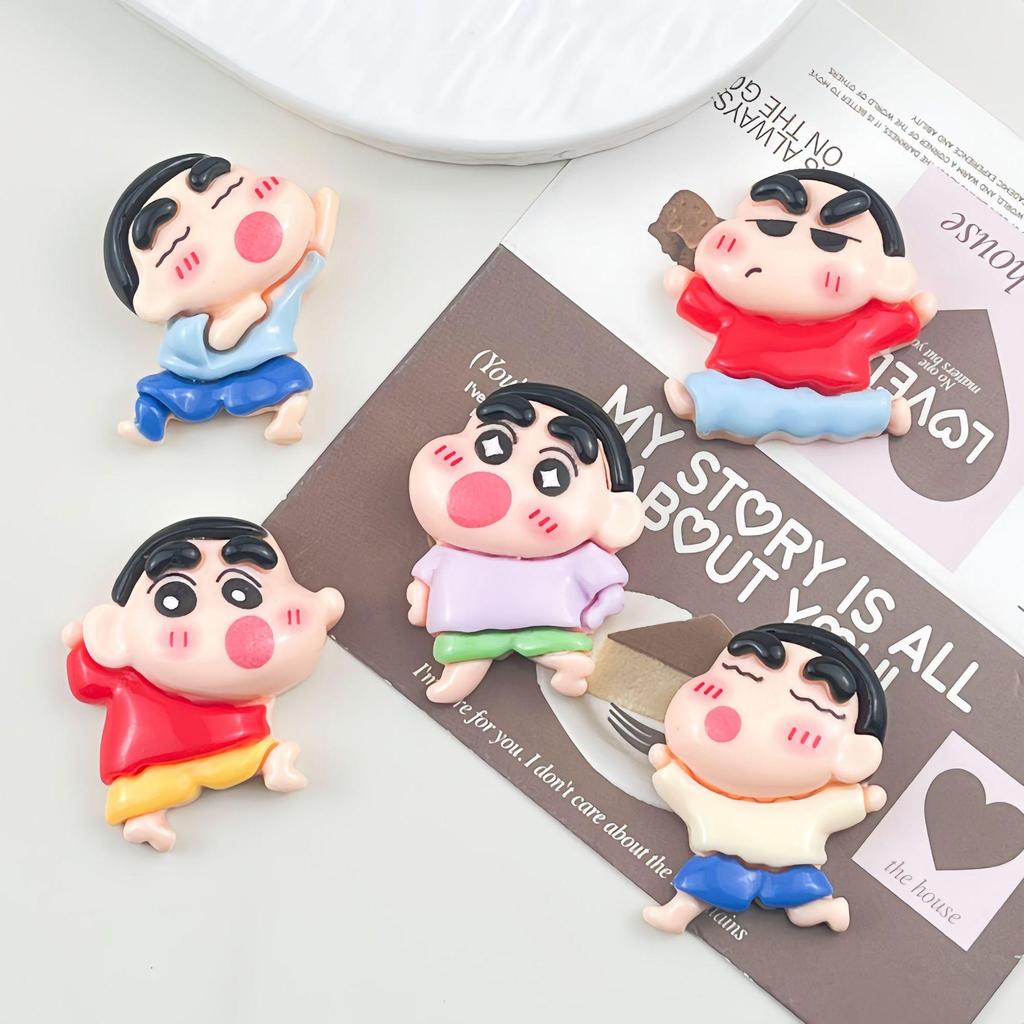 Shin-chan Cartoon Resin Accessories: DIY Magnets, Stickers & Clips for Refrigerator, Water Cups & Stationery