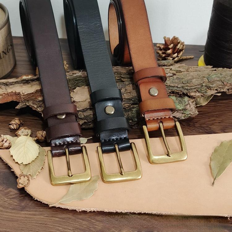 High-End Men Brass Buckle Belt Men's Leather Pin Buckle First Layer Cowhide Fashion All-Match Casual Pants Belt