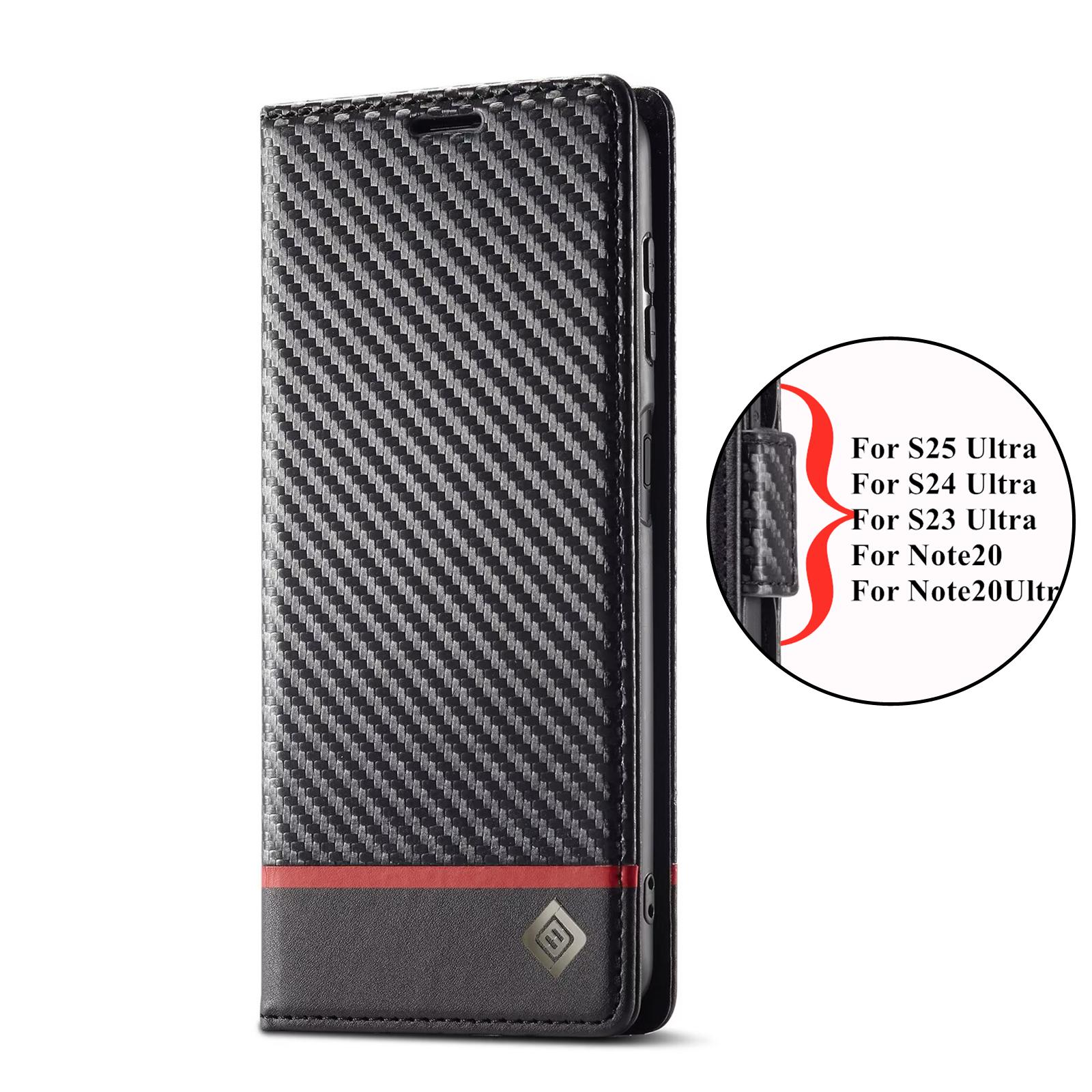 

Кожаный чехол из углеволокна для Samsung Galaxy S25 S24 S23 Ultra S22 S21 S20 FE S10 S9 Plus Note 20 + Бизнес-кошелек-обложка для карт Galaxy S24 Plus