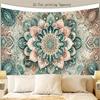 2D Watercolor Mandala Tapestry, Bohemian Teal Pink Flower Background Cloth
