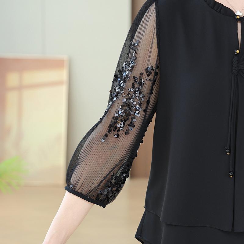 2025 Sommer Mode Chiffon Zweiteiler für Frauen mittleren und höheren Alters