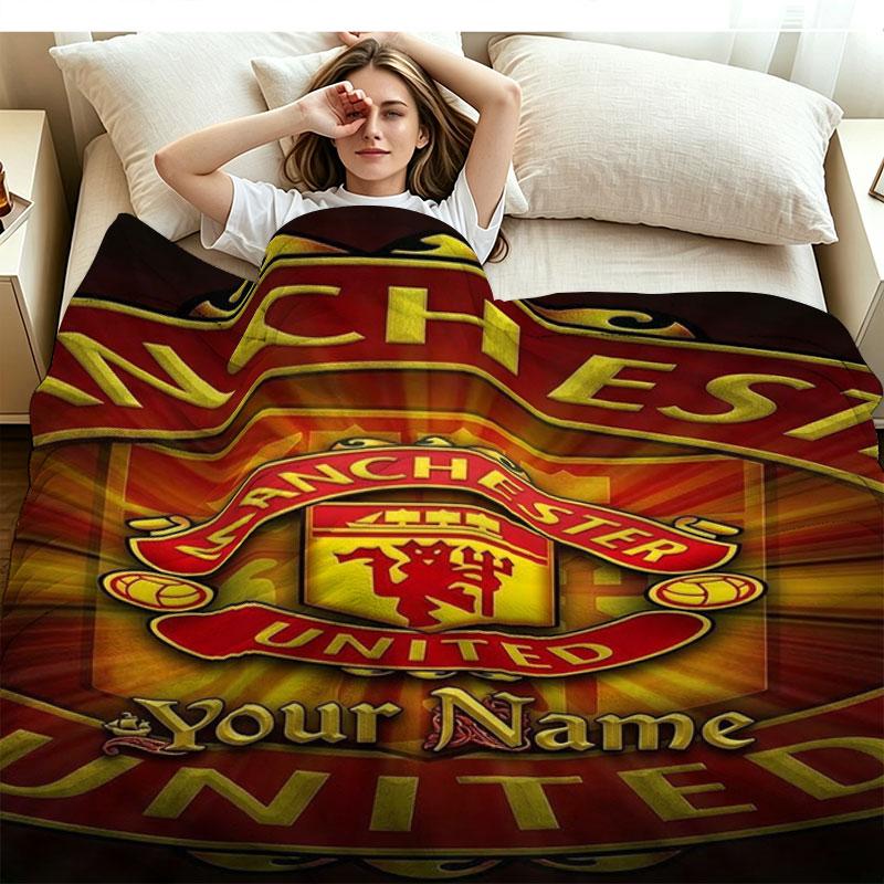 1PC Manchester United F Custom Name Patterned Flannel Blanket Suitable For All Seasons for Home Decor Warmth and Comfort Gifts Holiday Present