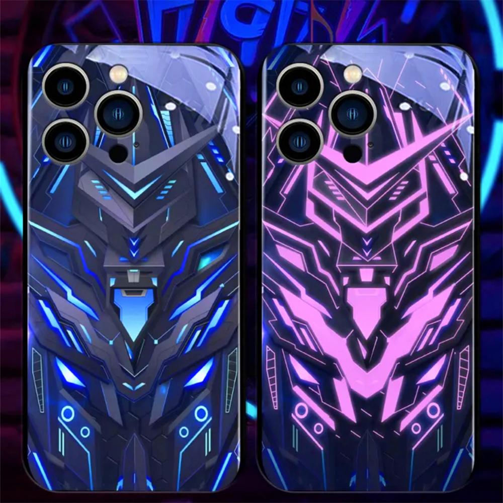 Sound-Activated LED Mech Armor Phone Case – Luminous Glass Cover for IPhone Samsung