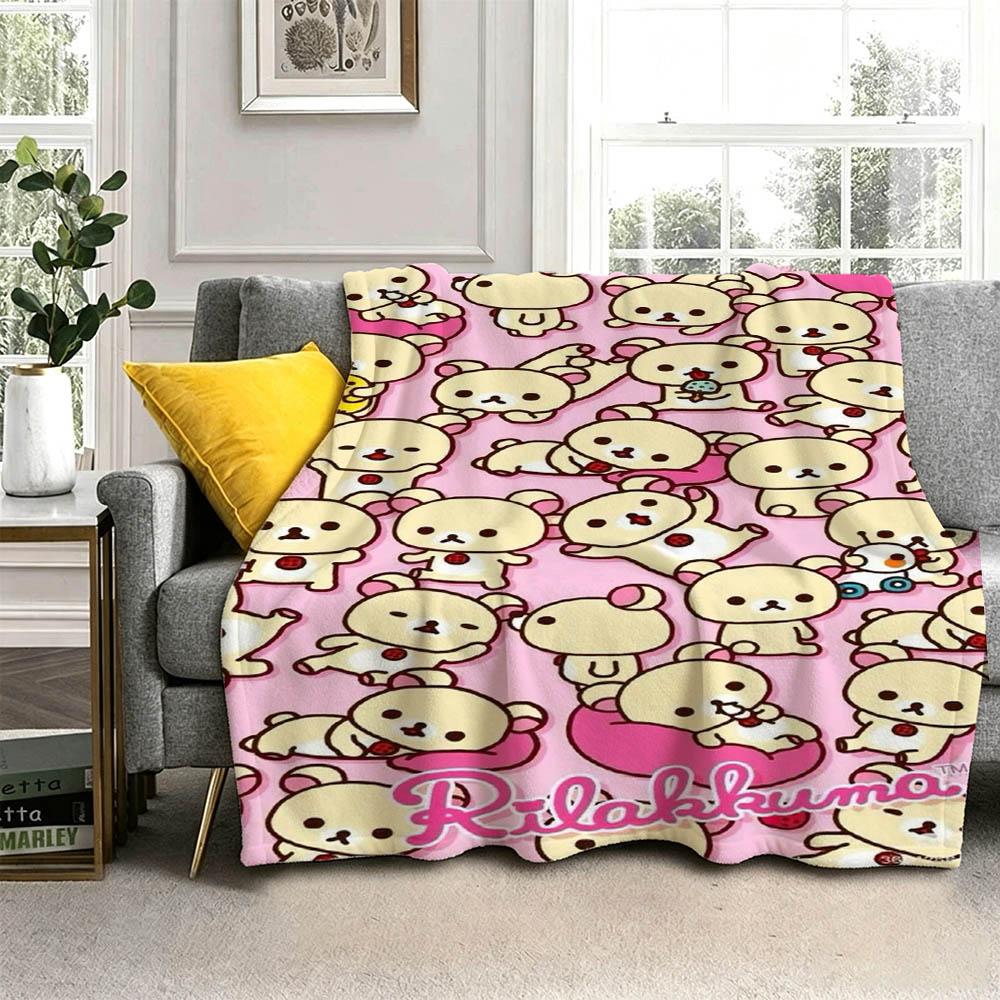 Hot Cute Kawaii Cartoon R-RilakkumaS 3D Flannel Blanket Soft Throw Blanket Art For Home Decor Bedroom Bed Sofa Picnic Fans Gift