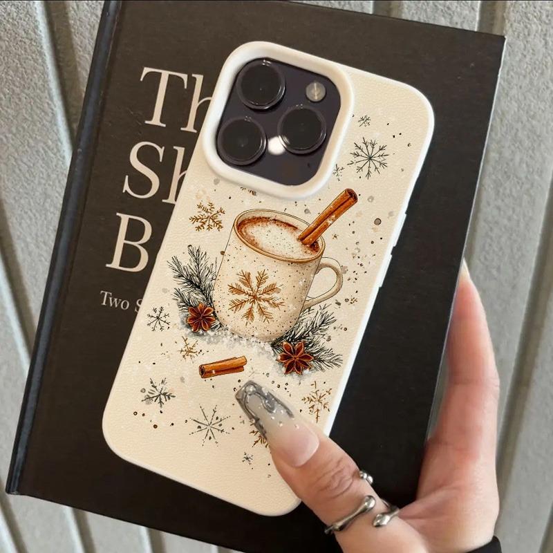 

Snowflake Cinnamon Warm Cup Lychee Pattern Phone Case For iPhone 17 16 15 14 13 12 11 Pro Max Plus 17 Air X XS XR 16E Soft Cover iPhone 15 Pro