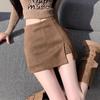 Melaleuca Suede Side Slit Bodycon Skirt - Autumn/Winter Girls' Hip-Hugging Casual Mini Skirt