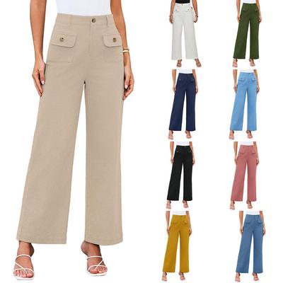 2025 Women's High Waist Wide Leg Stretch Trousers with Pockets - Formal Casual Pants
