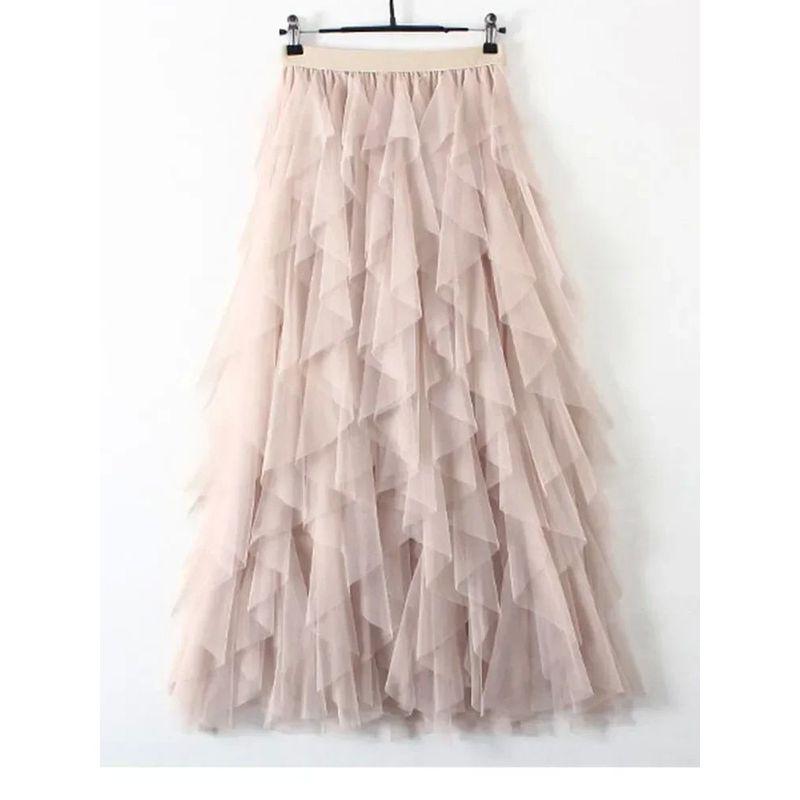 

High Waisted Pleated Skirt with Mesh Skirt High Waist Pleated Skirt Mesh Skirt APRICOT One size