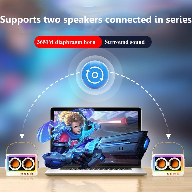 Portable Retro Bluetooth Speaker TWS Hifi Stereo Soundbar Subwoofer Wireless MP3 Music Player with Mic Support TF Card USB Play