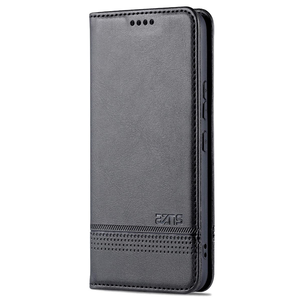 

AZNS Magnetic Auto-absorbed Full Protection Phone Cover PU Leather Stand Wallet Phone Case for Samsung Galaxy S22+ 5G Black