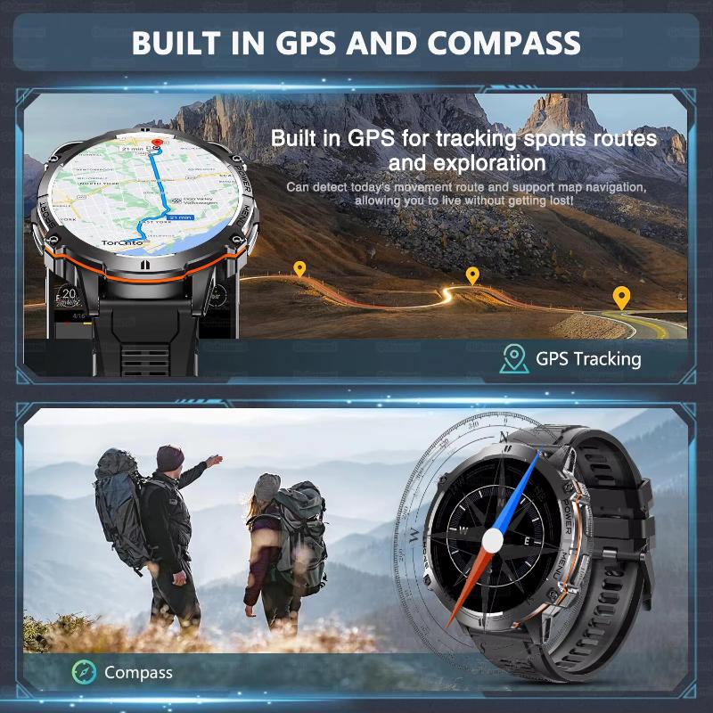 Reloj Inteligente Militar 1000MAH Súper Autonomía Llamada Bluetooth GPS Brújula Altímetro Barométrico 10ATM Impermeable Relojes Inteligentes Deportivos para Hombre