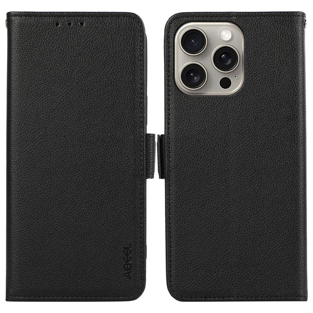 ABEEL For iPhone 14 Pro Max Case PU Leather Litchi Texture RFID Blocking Card Holder Phone Cover
