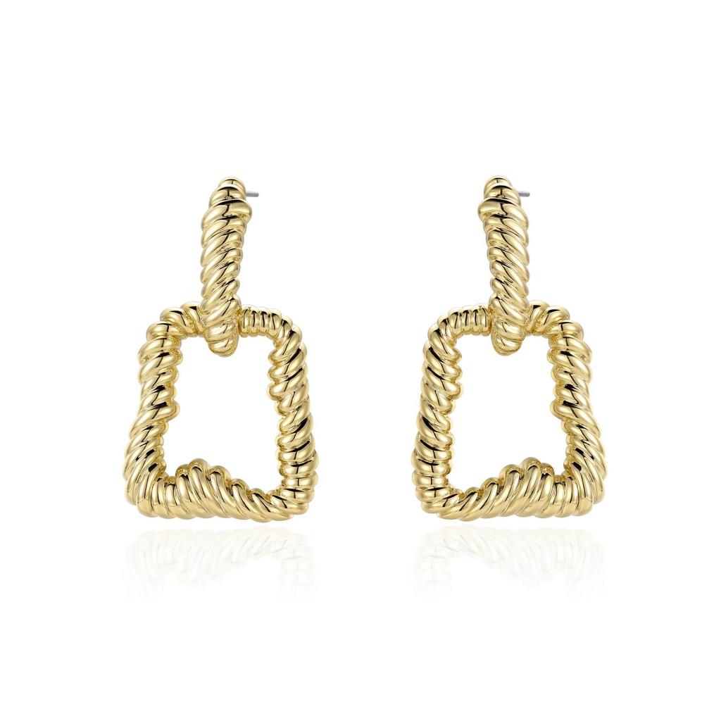 Greek Designer 18K Gold-Plated Copper Square Geometric Earrings - Elegant, Unique Retro Fashion for Europe & America.