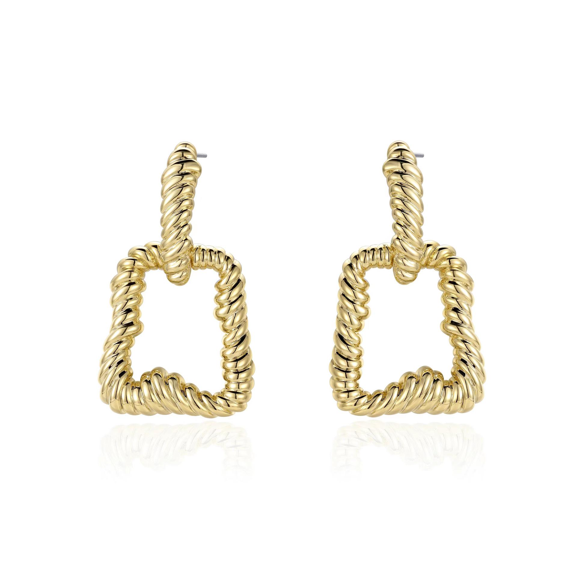 

Греческие дизайнерские квадратные геометрические серьги из меди с покрытием из 18-каратного золота - Элегантная, уникальная ретро-мода для Европы и Америки. кофейный/золотой