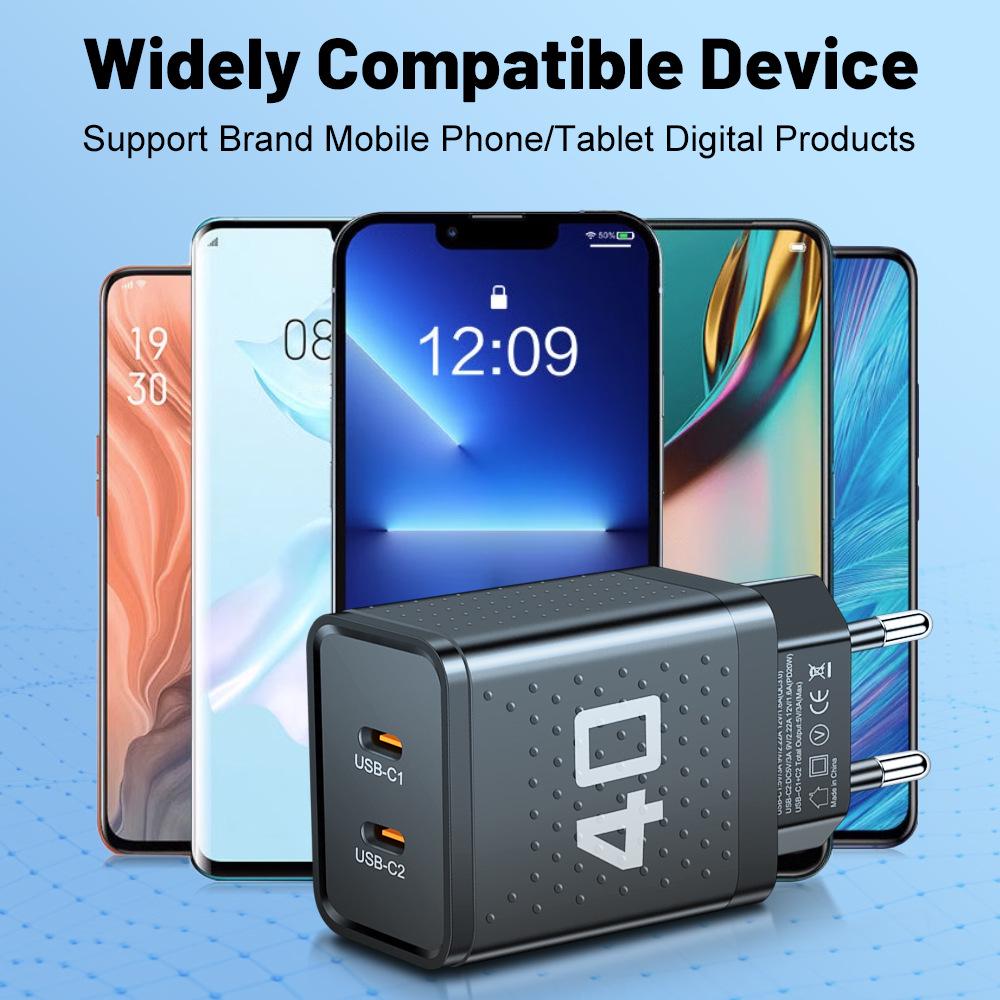40W Dual PD Schnellladegerät mit US/EU/UK-Steckern für Handys