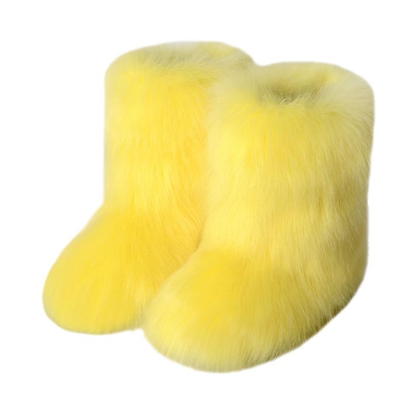 Flat heel high top warm winter furry boots deep mouth round head medium tube imitation fox fur snow boots women