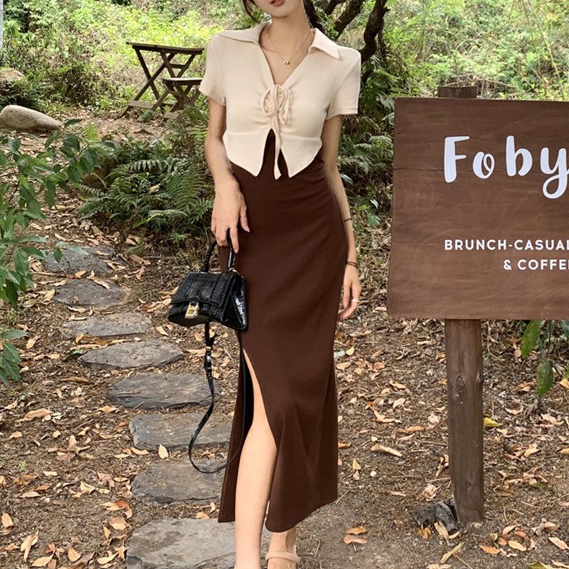 

Летнее женское сексуальное модное платье Spice Girl Slim Split XL абрикосовый