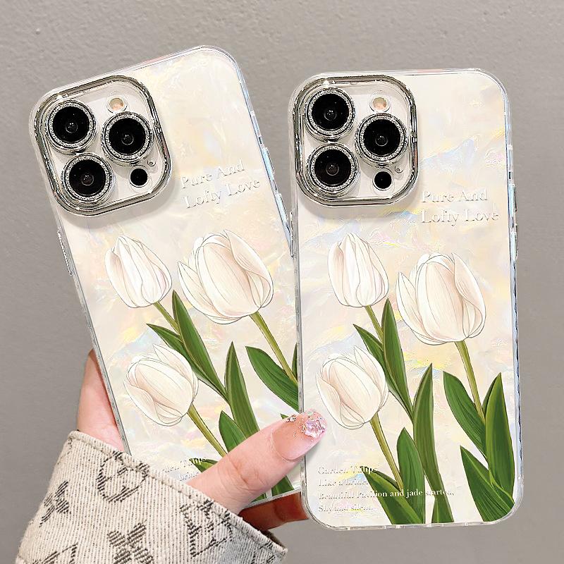 Applicable To Apple 17promax Mobile Phone Case 16 White Tulip Bracelet Mate80 Premium Sense 15 Fresh 14 All-inclusive