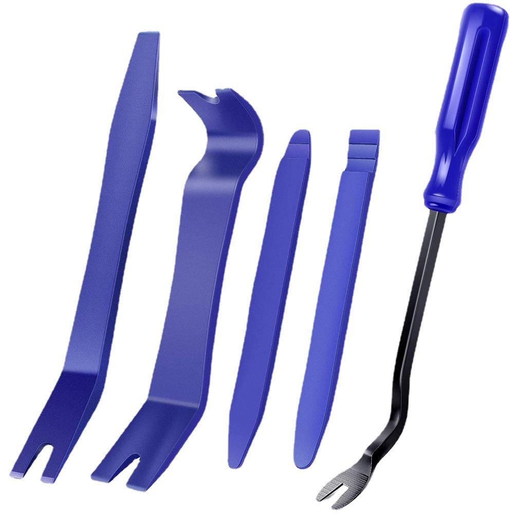 Car Interior Panel Pry Bar Set: 5-Piece Clip Remover & Screwdriver Tools - Blue