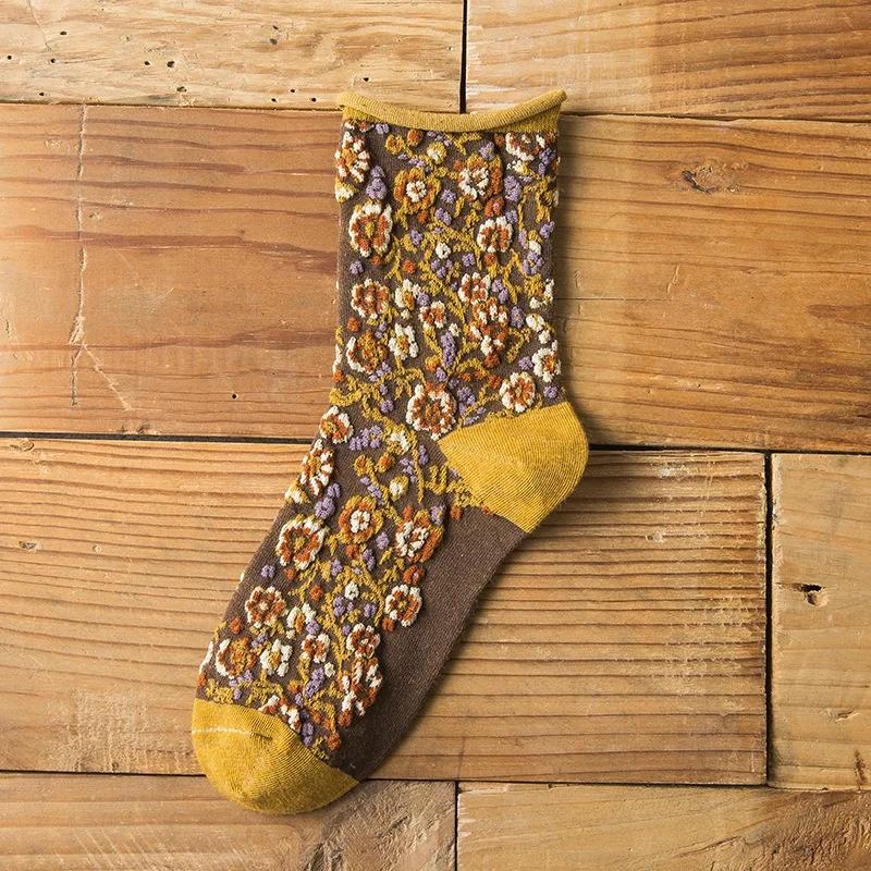 Fashion Cute Korean Style Girls Ladies Casual Crew Socks Colorful Flower Women Cotton for Spring Winter Happy Creative Gifts