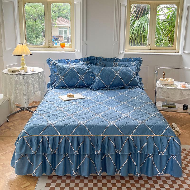 

Стеганая кружевная юбка для кровати принцессы в корейском стиле – Утолщенное шелковистое пыленепроницаемое покрывало 200*220cm Quilted Bed Skirt