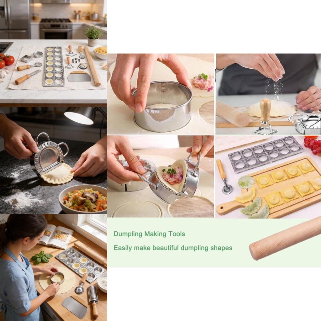 Italian Pasta And Dumpling Making Set With Wooden Tools For Home Kitchen Cooking