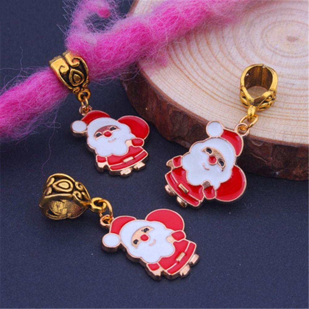 3 Pcs Sweet Gold Color Christmas Hair Ring Santa Claus Charm Dreadlocks Bead Hair Braid DIY Hair Braid Tubes Gift
