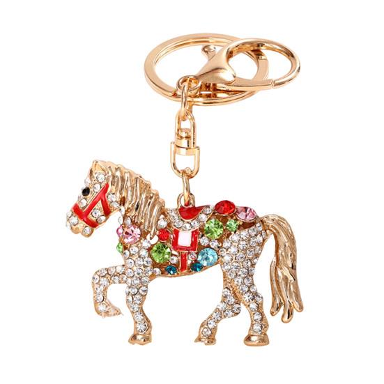 Sparkling Horse Keychain Colorful Rhinestone Enamel Horse Keychain Good Luck Horse Charm with Key Ring Gift for Friends Men Women