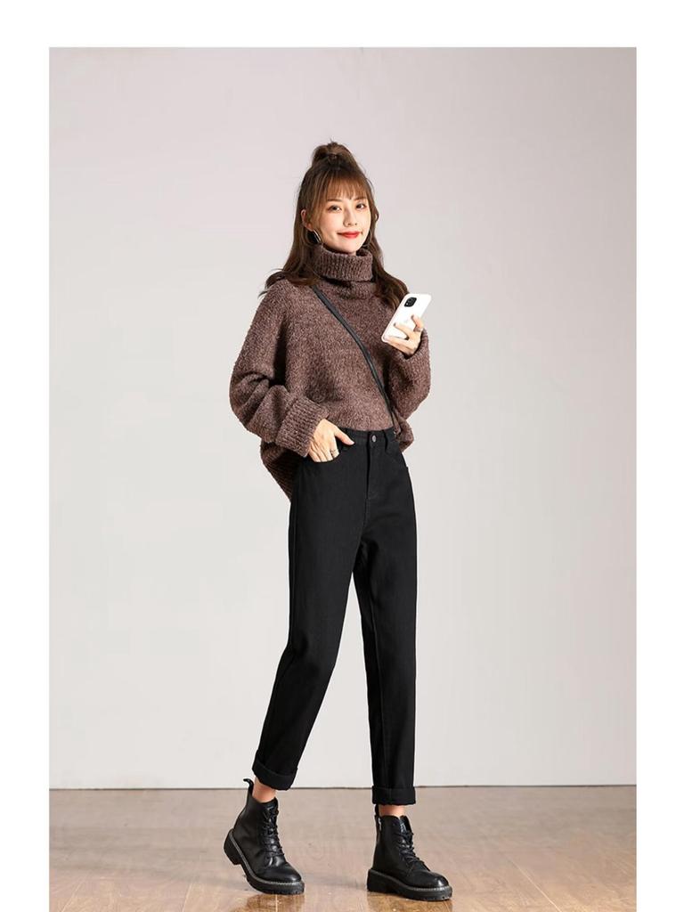 Women's Off-White High-Waisted Harem Jeans - 2024 Spring/Autumn, Elastic, Loose Fit, Slimming Casual Carrot Pants