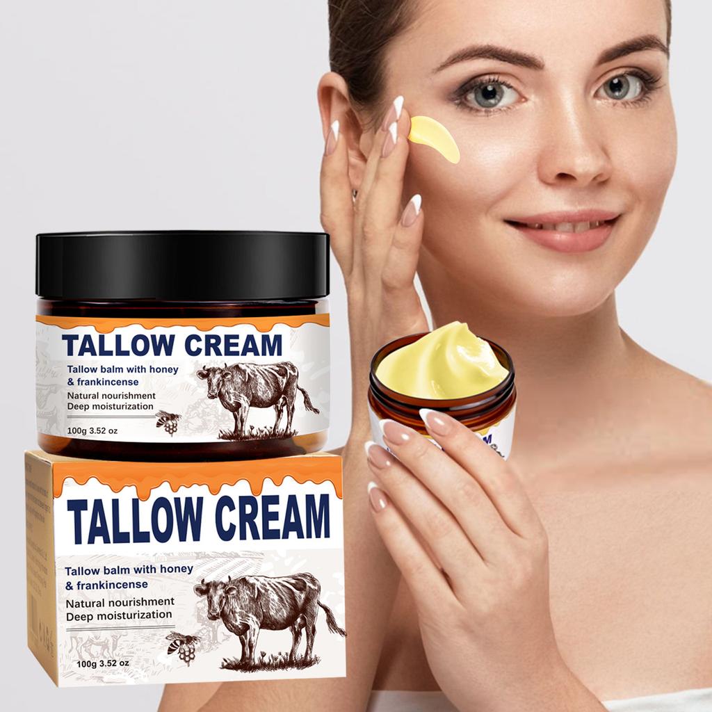 Crème de suif de bœuf 100 g. Crème hydratante et purifiante en profondeur pour la peau du visage et du corps pour prévenir la sécheresse.