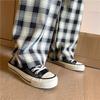 Women's Lightweight Elastic Summer High Waist Wide Leg Casual Pants Retro Plaid Loose All-match Straight Pants