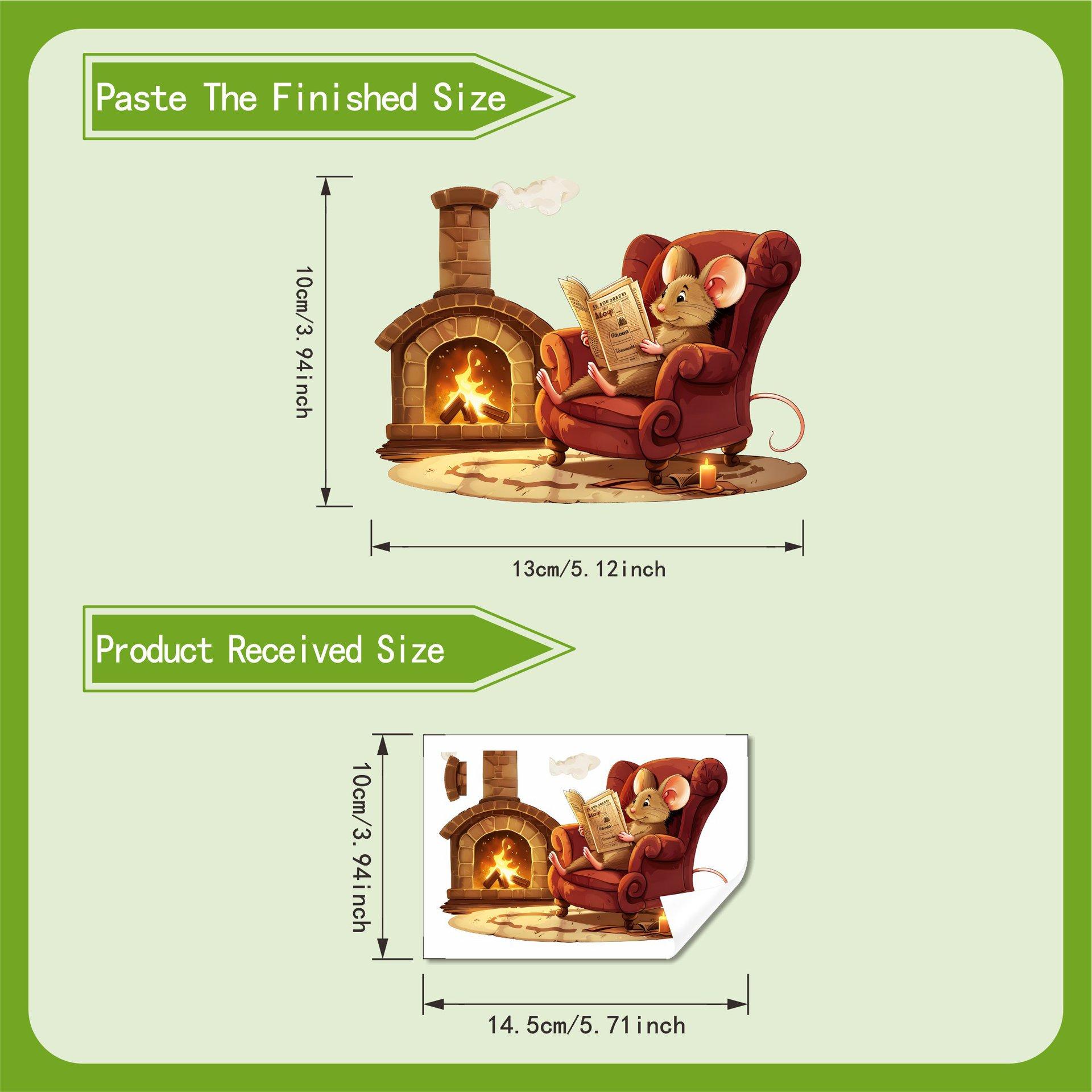

Cute Mouse Reading Newspaper Sticker No Glue Easy Apply For Stair Corner Funny Decor 10x15cm разноцветный