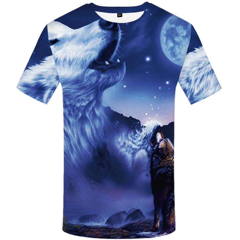 

Мужская летняя повседневная футболка с 3D-принтом «Волчья гора» и потрясающим графическим дизайном #7 Blue Sky Wolf,3XL