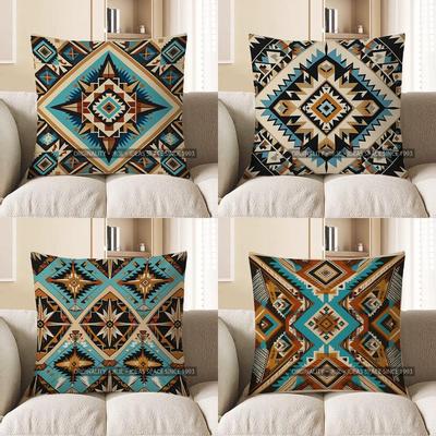 Home Decor Bohemian Aztec Pattern Square Pillow Cover Pattern Cushion Cover Suitable for Sofa Bedroom Car Pillow Cover
