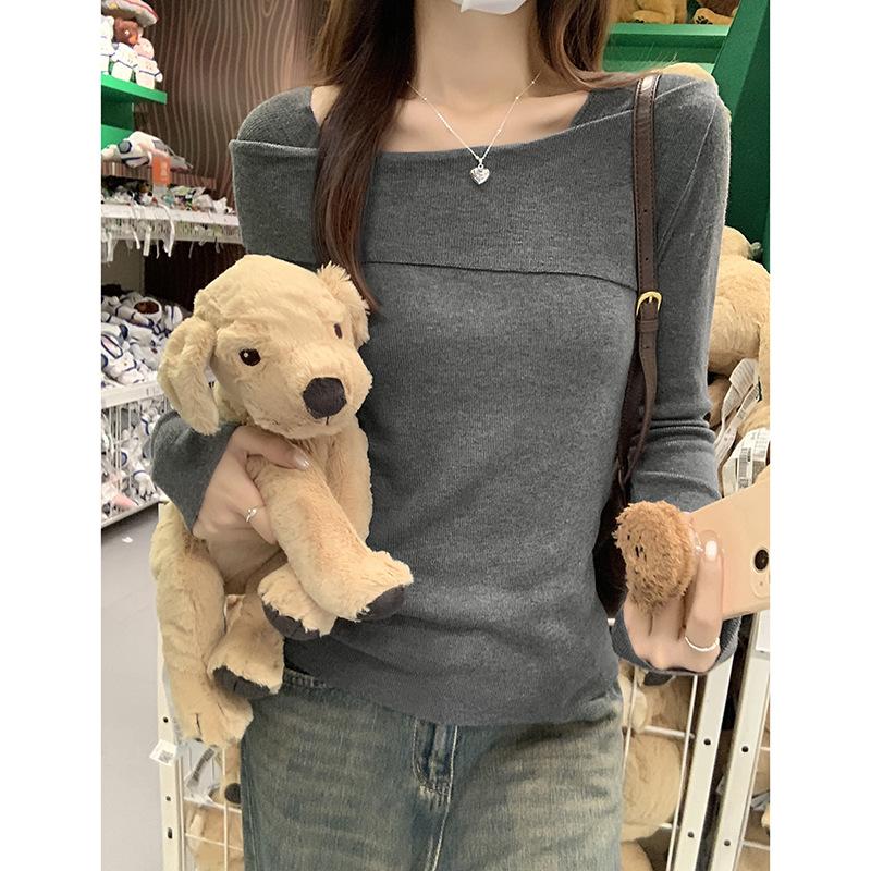 Francouzský jemný temperament, asymetrický svetr s dlouhým rukávem přes jedno rameno pro ženy, podzimní a zimní design, zeštíhlující a šik top