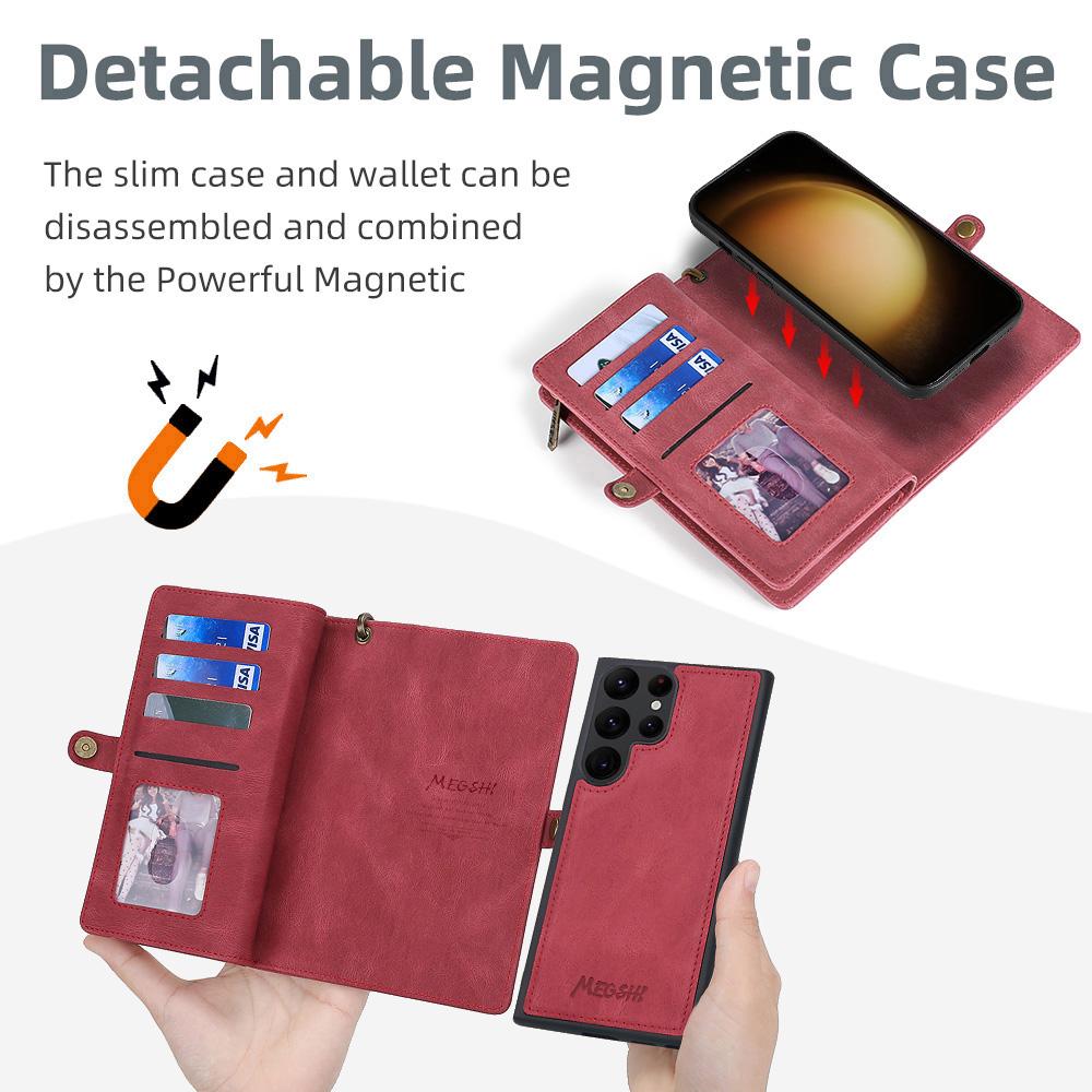 MEGSHI 017 Series For Samsung Galaxy S24 Ultra Case Zipper Wallet Detachable Letaher Phone Bag
