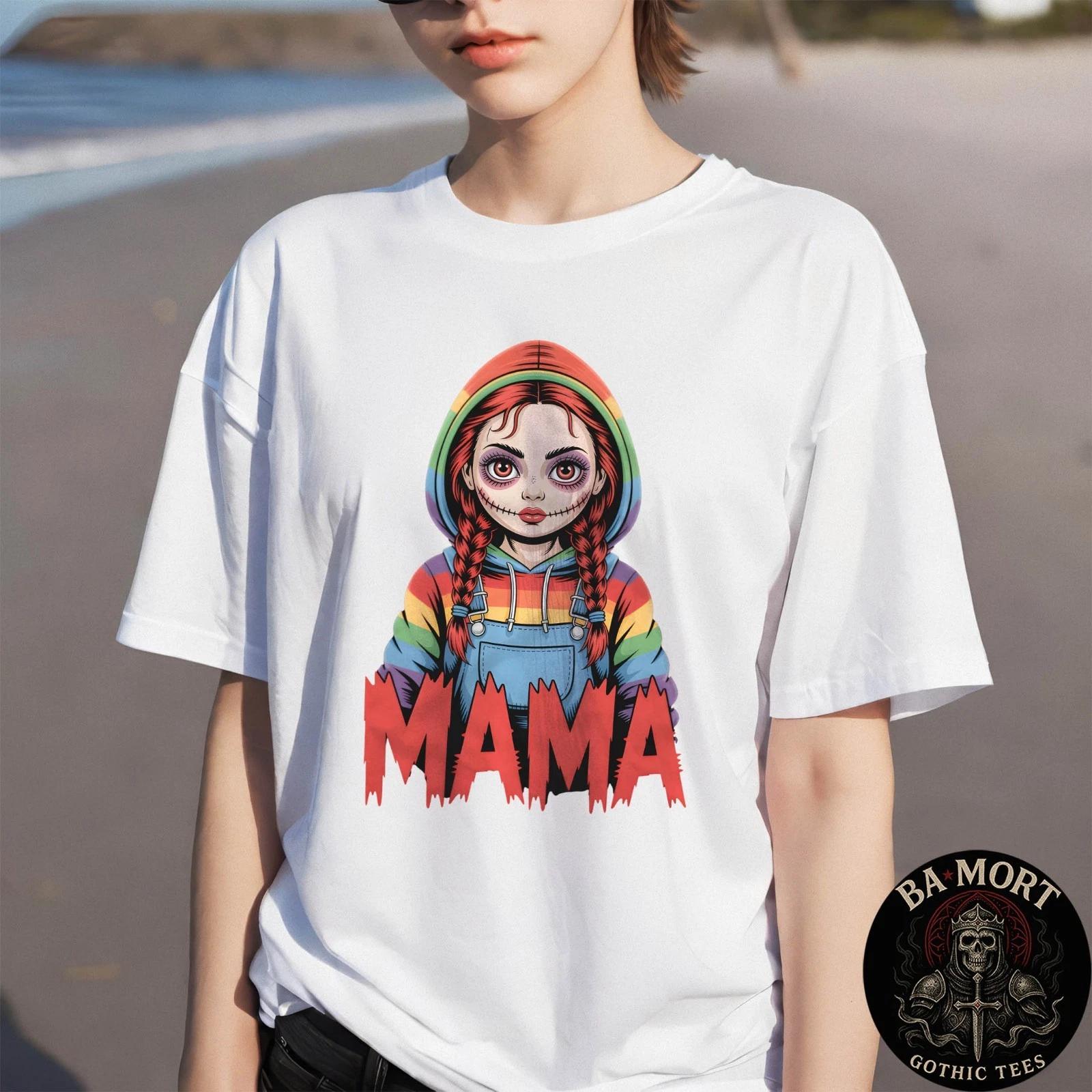 

Creepy Mama Horror Doll Spooky Mom Gothic Style 100% Cotton T-shirt Mens Tees Top S