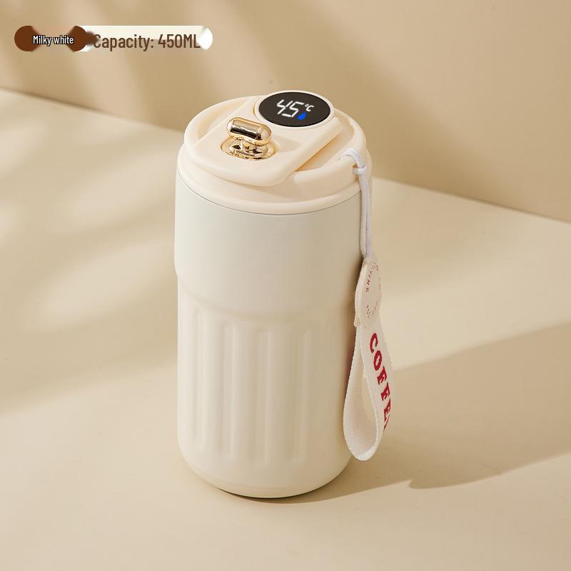 

316 Stainless Steel Temperature Display Coffee Cup - Double-Layer, Vacuum Insulated, Portable with Lanyard 450ml