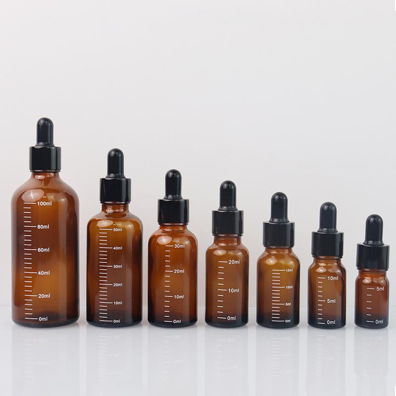 Dropper Bottles with Scale 5ml-100ml Reagent Eye Drop Amber Glass Travel Aromatherapy Liquid Pipette Bottle Refillable Bottles