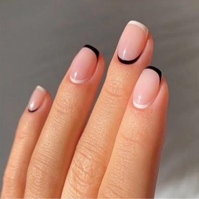 24PCS/SET Quick Nails Simple French Style Fake Nail Stickers Finished Wear Nail Press On Nail