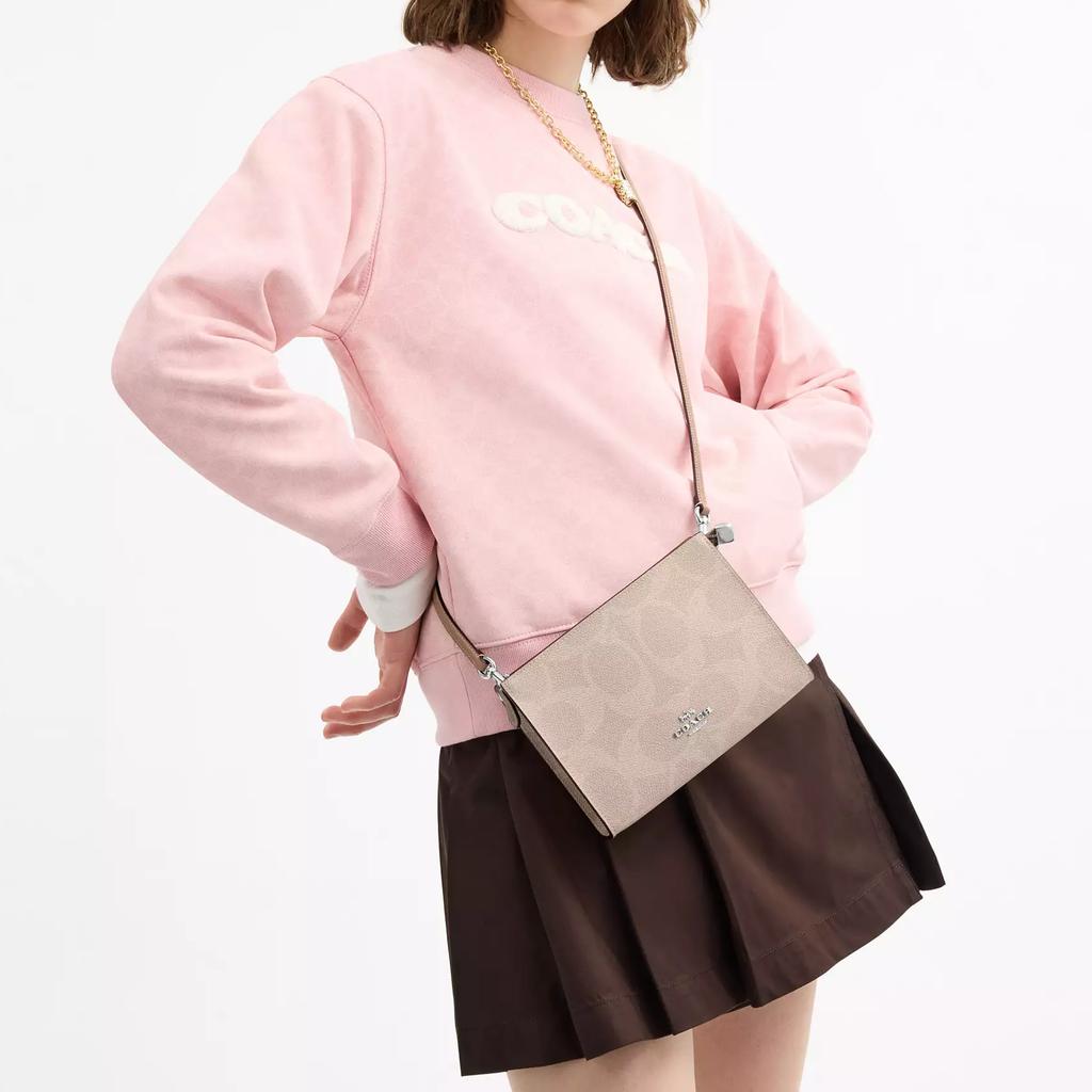 Coach Signature Canvas 20 Slim Color Block Pattern Chain Coated Canvas Crossbody Shoulder Bag Small Women bags Silver Beige Brown CAR12-SVPWH