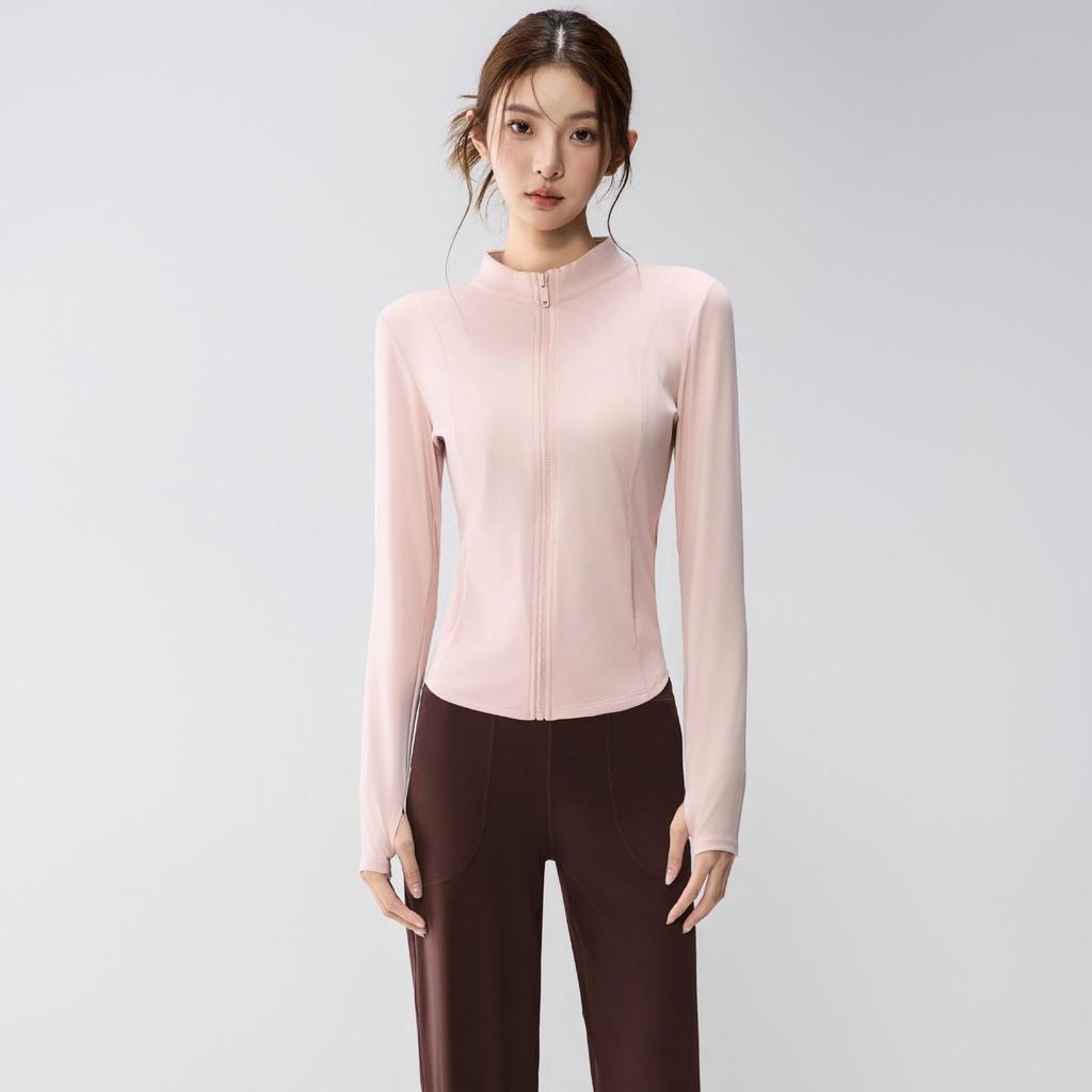 Full-Zip Yoga Suit with Pockets: Slimming Long Sleeve Top for Running & Fitness