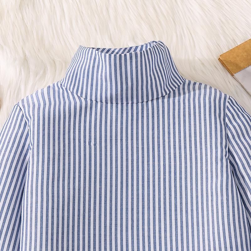 Mädchen Herbst Neue Mode Lässig Gestreift Einreihig Langarm Oberteil + Weitbeinige Hose Kinder 2-teiliges Set