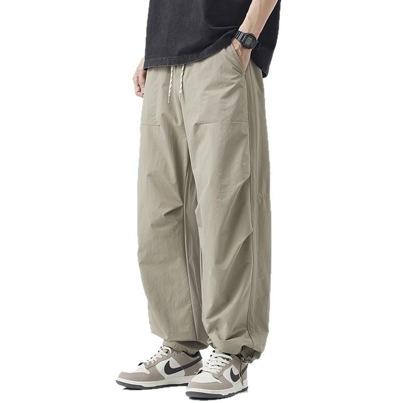 Ice silk thin casual pants men's summer new straight loose paratrooper pants trendy brand cool scimitar pants